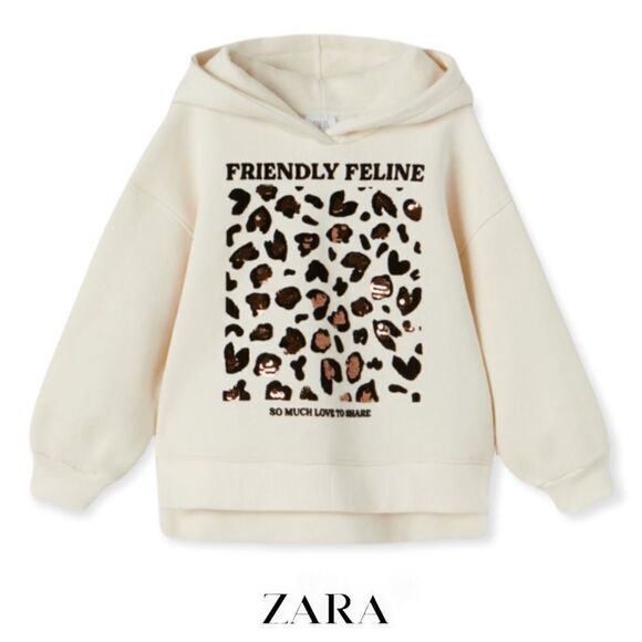 Zara Other - ZARA Kids | Cream | FELINE FLOCK SEQUIN SWEATSHIRT